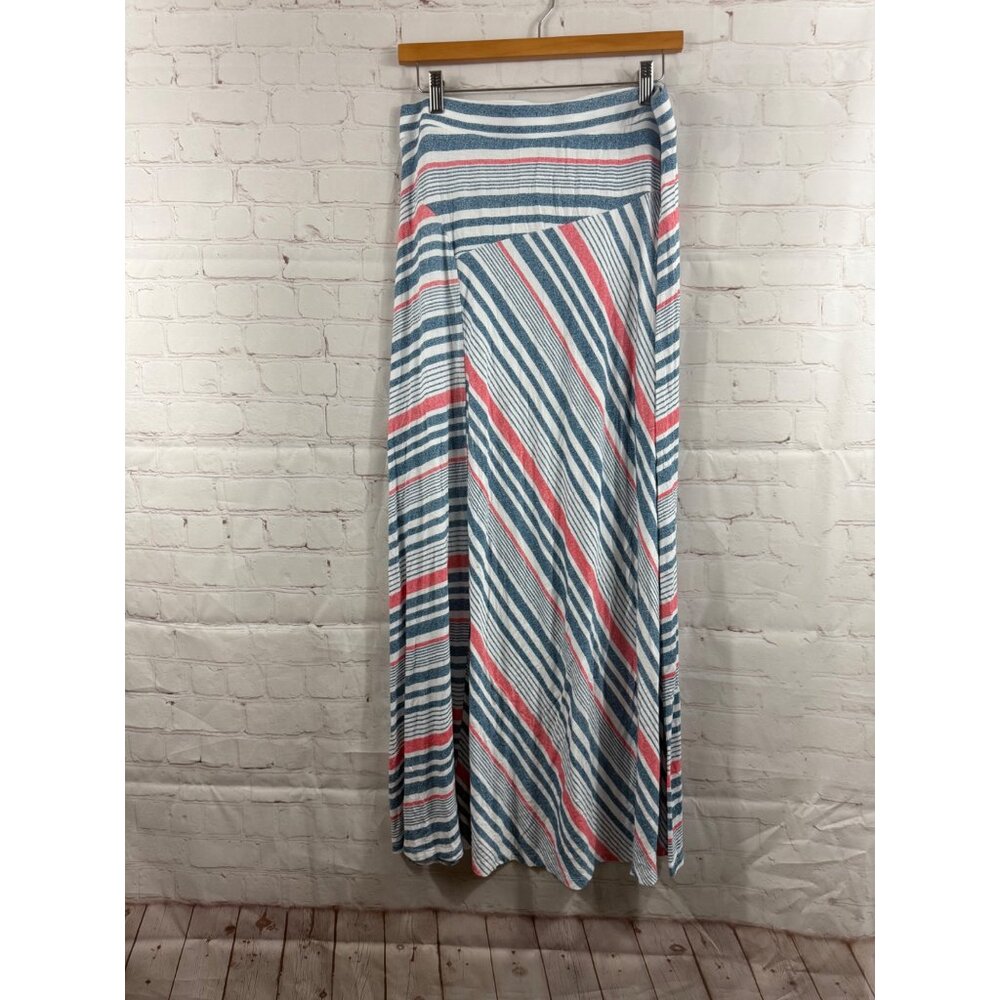 Cato Maxi Skirt Women's Size Medium Blue White Red Striped Stretch Pull On